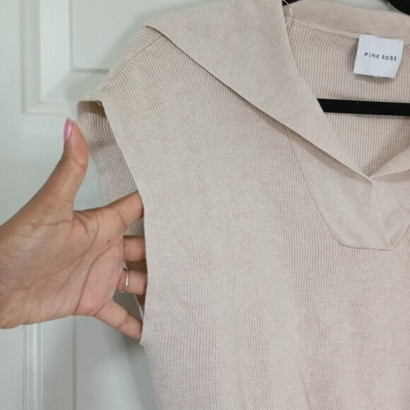 Pink Rose Sweater Vest Beige Knit Sleeveless With Collar Womens L - Picture 4 of 9